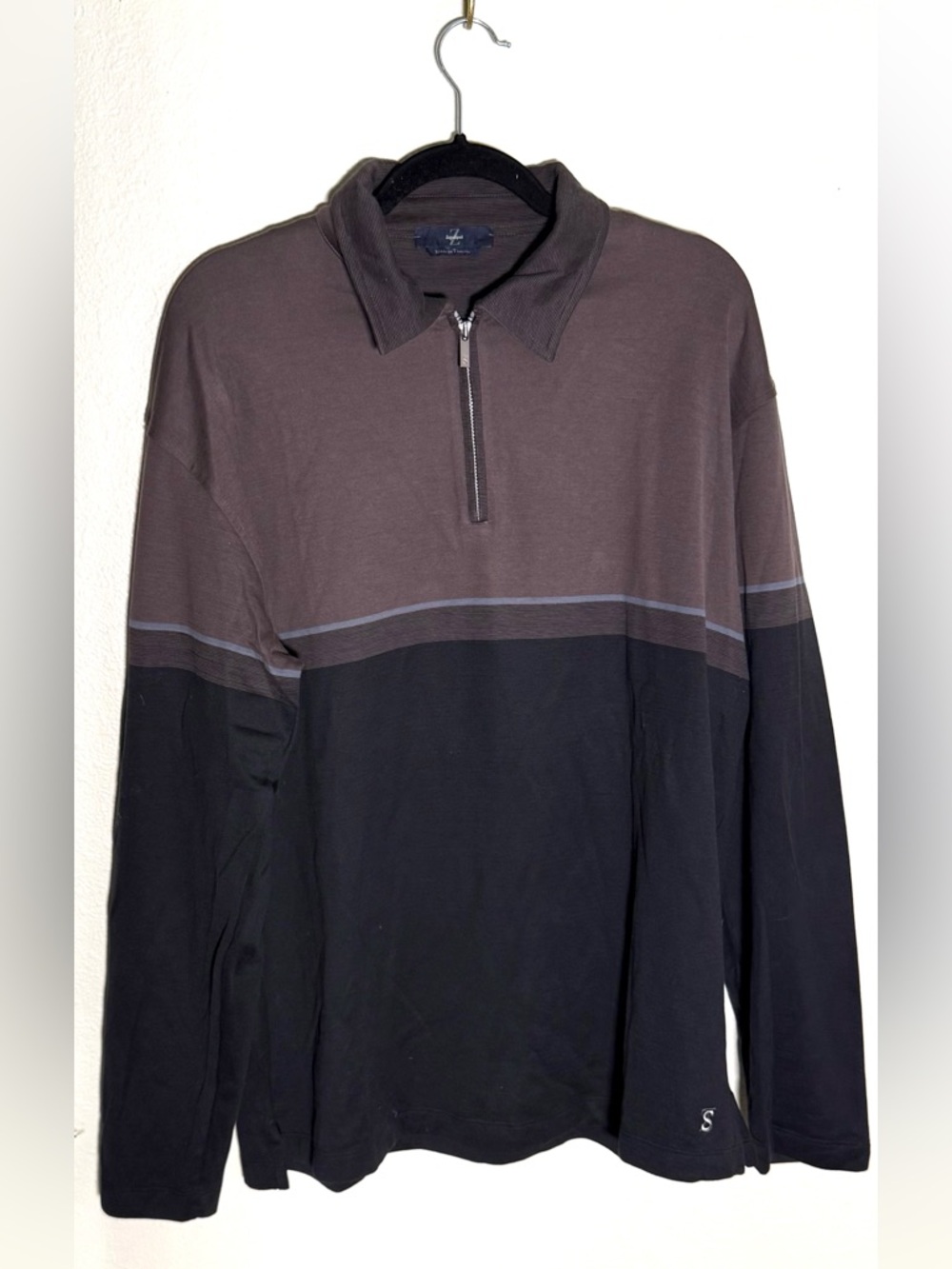 Zeta Sport Quarter Zip Pullover Sweater Brown Black Size Large